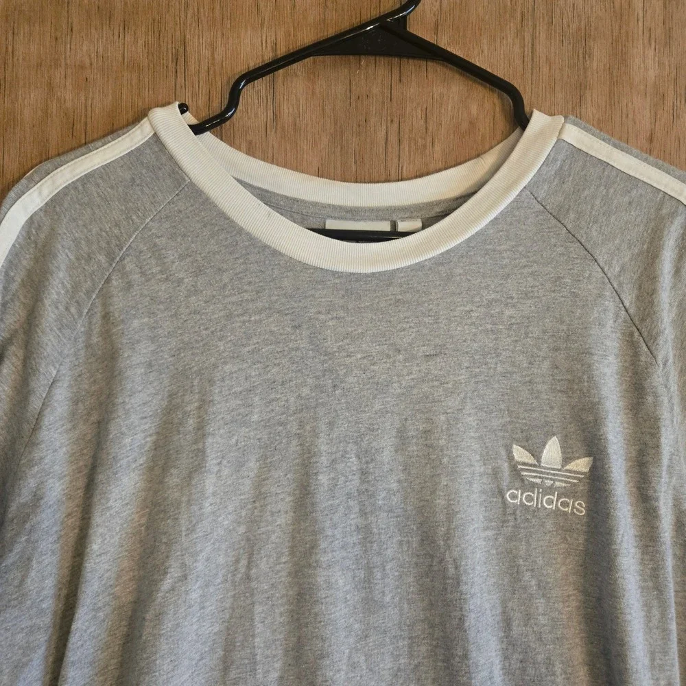 adidas Originals 3-Stripes Ringer T-Shirt Gray White Trefoil Men's Size XL